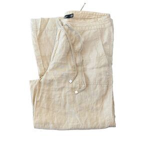 LAUREN Ralph Lauren Women's 12 Tan Wide Leg 100% Linen Pants Trousers Drawstring